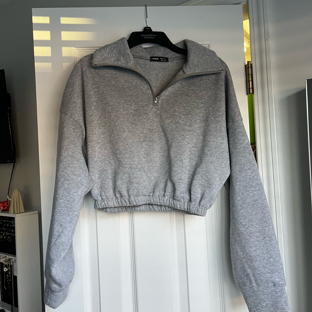 Gray Cropped Half-Zip Women's Sweater